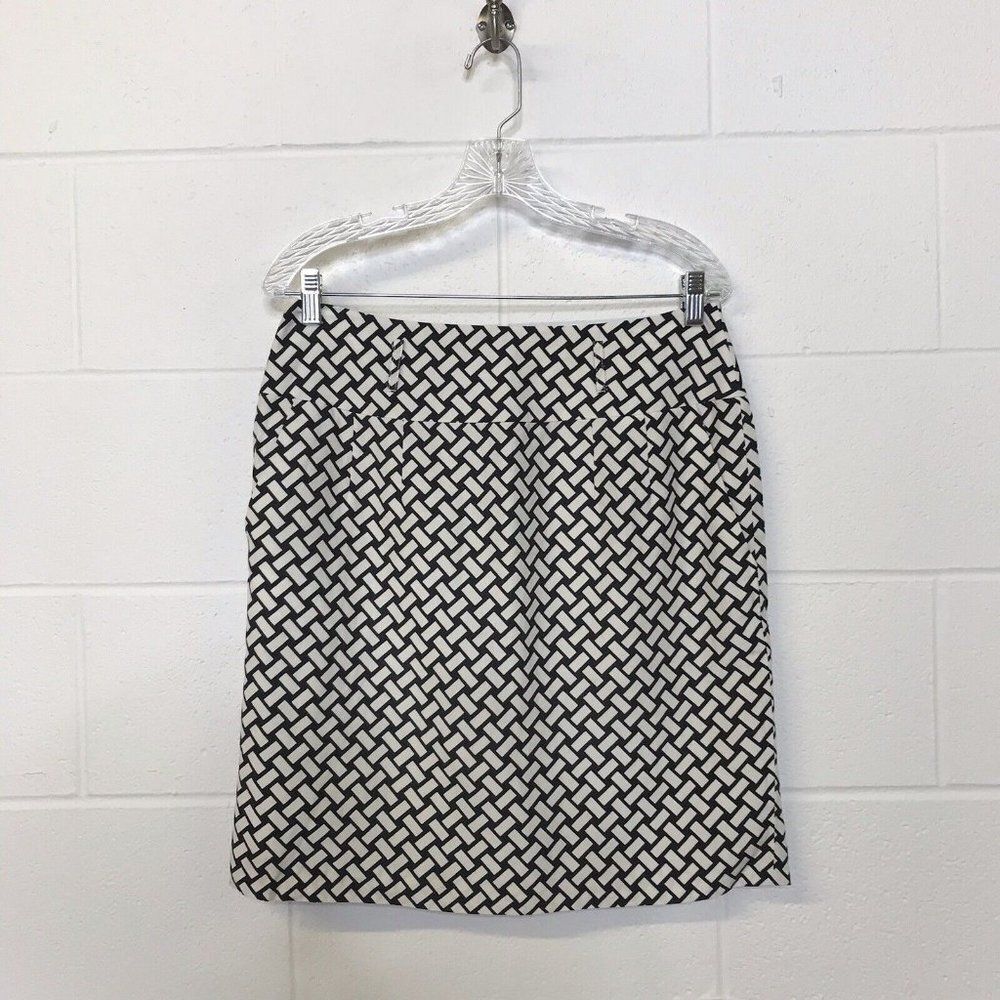Antonio Melani Womens Pencil Skirt Size 8 Geometric Navy White Silk Linen Blend